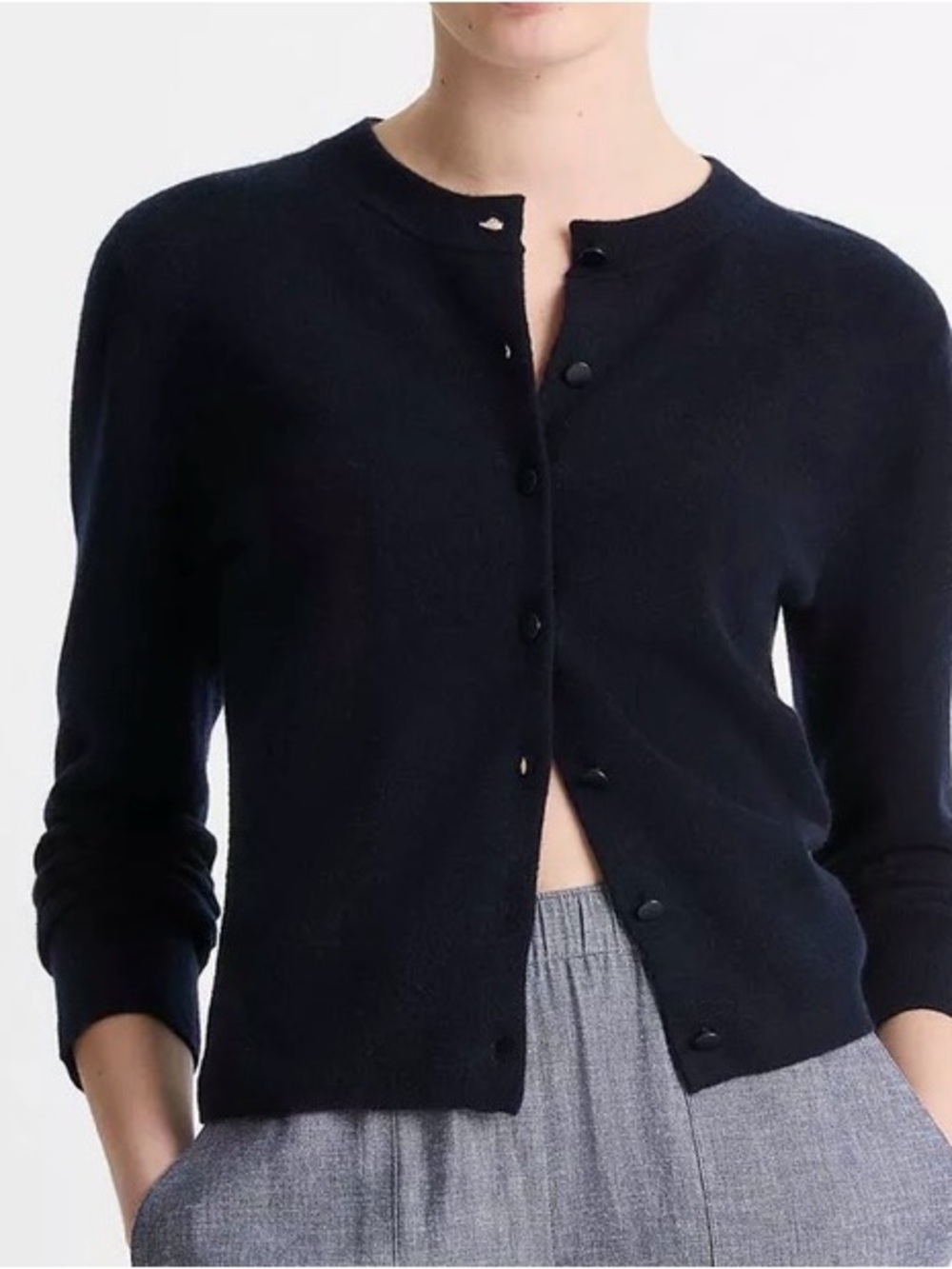VINCE Wool & Cashmere-Blend Tipped Half-Moon Cardigan dark blue
